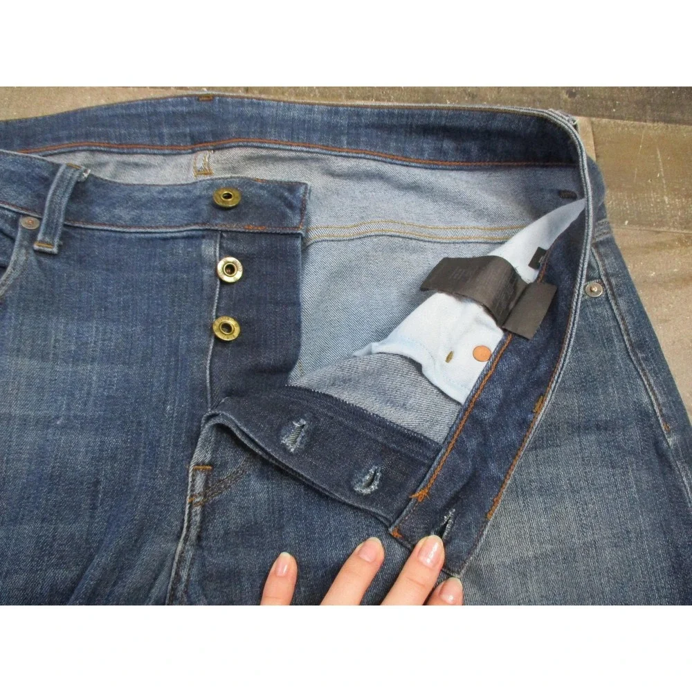 G-Star RAW 3301 Slim Jeans Mens 36x34 Blue Denim Button Fly Straight Fit Pants